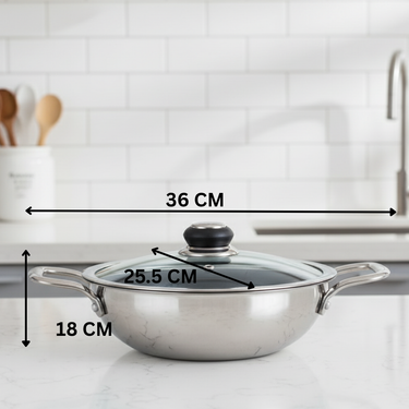 Triply Kadhai with SS Wire handle Induction Glass Lid - TriCera Collection