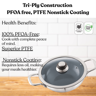 Triply Kadhai with SS Wire handle Induction Glass Lid - TriCera Collection