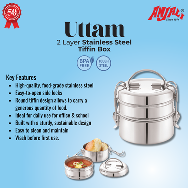 Uttam Stainless Steel Tiffin Box - Round Bottom