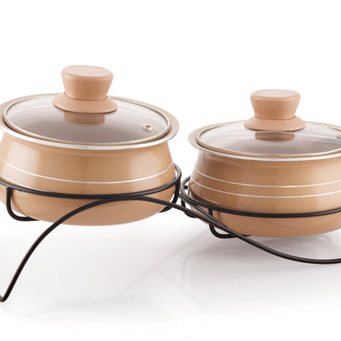Mocha Aura 2pcs Nonstick Handi Set with Stand and Glass Lid