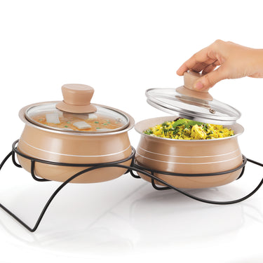 Mocha Aura 2pcs Nonstick Handi Set with Stand and Glass Lid