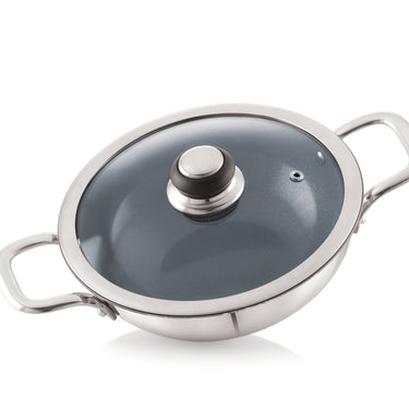 Triply Kadhai with SS Wire handle Induction Glass Lid - TriCera Collection