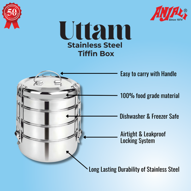 Uttam Stainless Steel Tiffin Box - Round Bottom