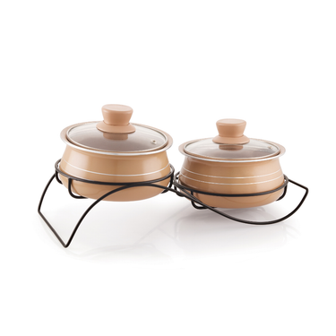 Mocha Aura 2pcs Nonstick Handi Set with Stand and Glass Lid